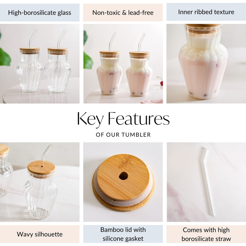 Milkshake Glass Tumbler With Straw Set Of 2 450ml