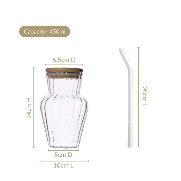 Milkshake Glass Tumbler With Lid And Straw Set Of 2 450ml