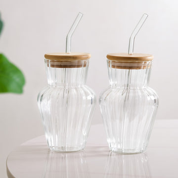 Milkshake Glass Tumbler With Straw Set Of 2 450ml
