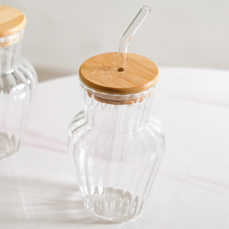 Milkshake Glass Tumbler With Straw Set Of 2 450ml