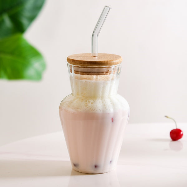 Milkshake Glass Tumbler With Lid And Straw Set Of 2 450ml