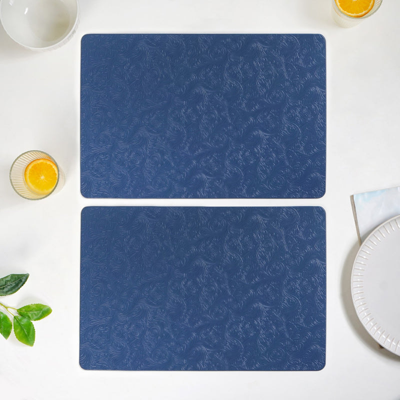 Electric Blue Embossed Table Mat Set Of 6