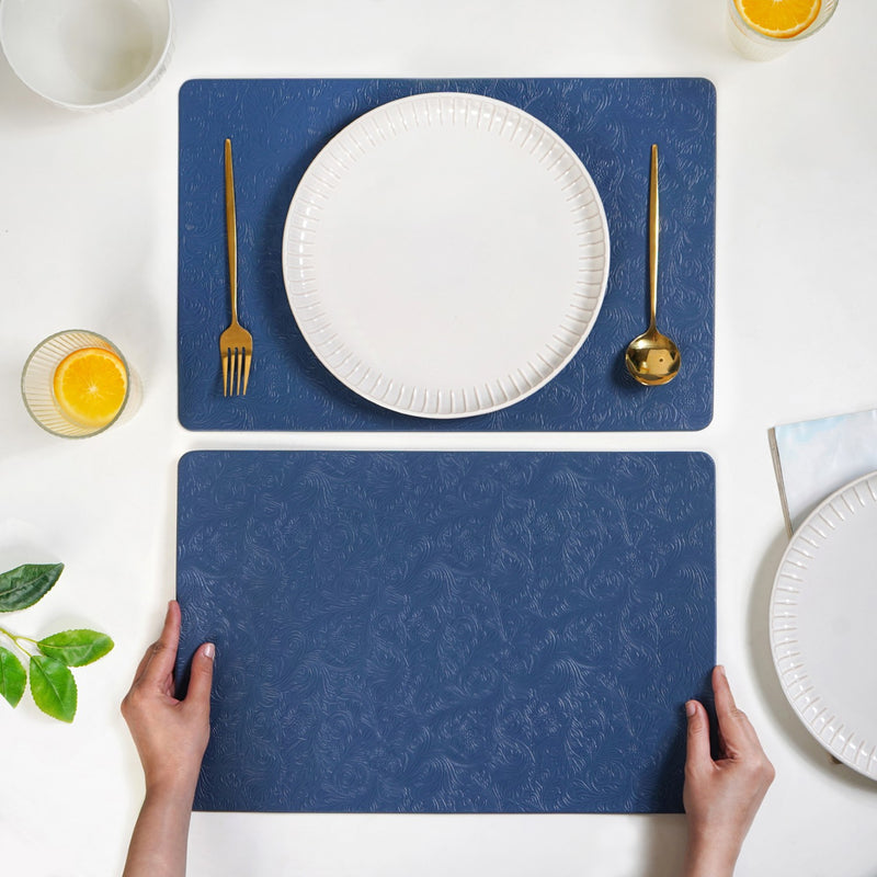 Electric Blue Embossed Table Mat Set Of 6