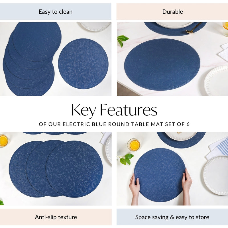 Electric Blue Round Table Mat Set Of 6