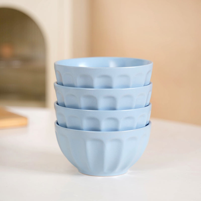 Embossed Baby Blue Ceramic Bowl Set Of 4 580ml