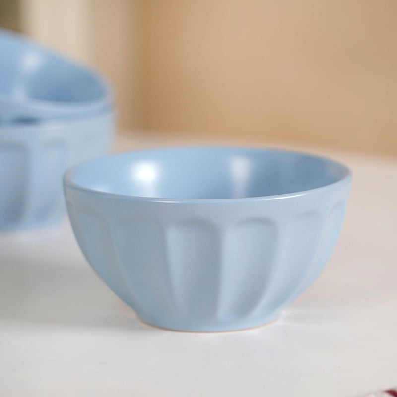 Embossed Baby Blue Ceramic Bowl Set Of 4 580ml