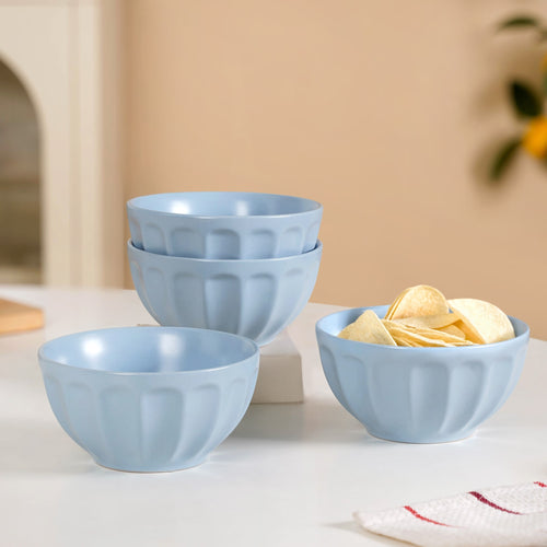 Embossed Baby Blue Ceramic Bowl Set Of 4 580ml