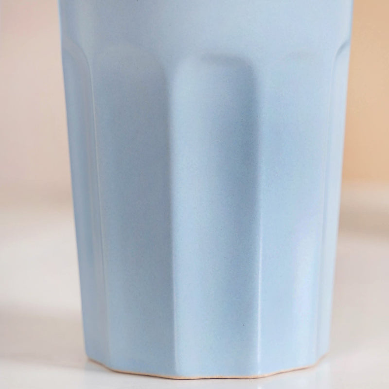 Embossed Baby Blue Ceramic Tumbler Set Of 4 380ml