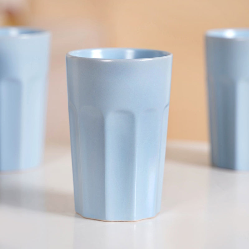 Embossed Baby Blue Ceramic Tumbler Set Of 4 380ml