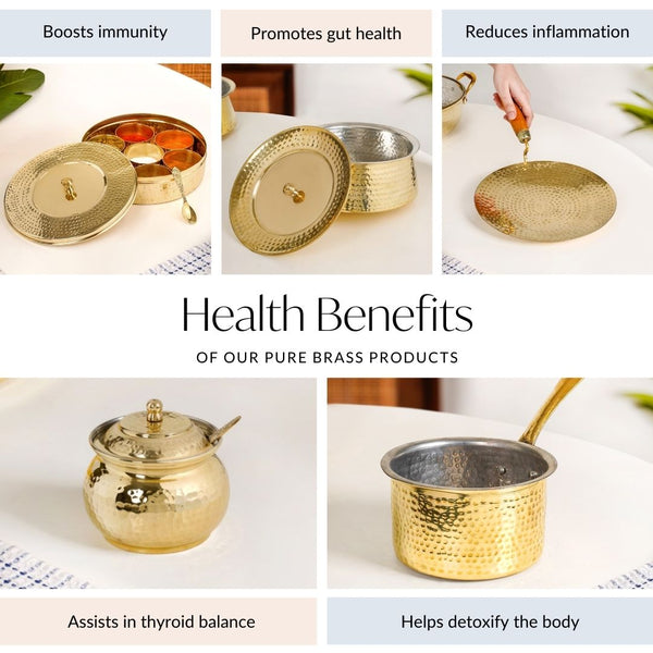 Embossed Pure Brass Handi Cooking Pot With Lid 1600ml