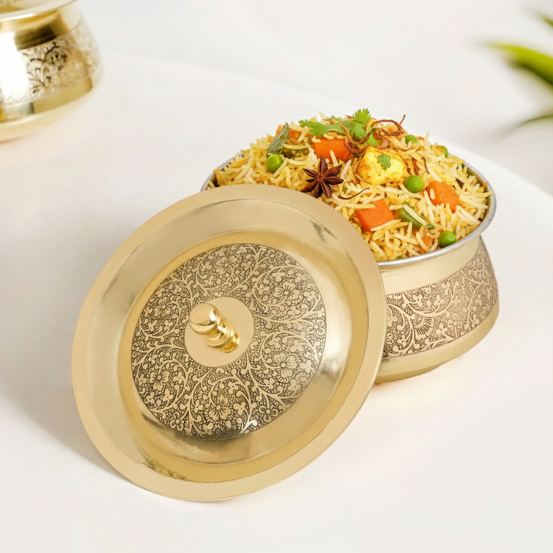 Embossed Brass Cooking Pot With Lid 1600ml