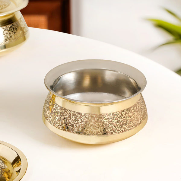 Embossed Pure Brass Handi Cooking Pot With Lid 1600ml