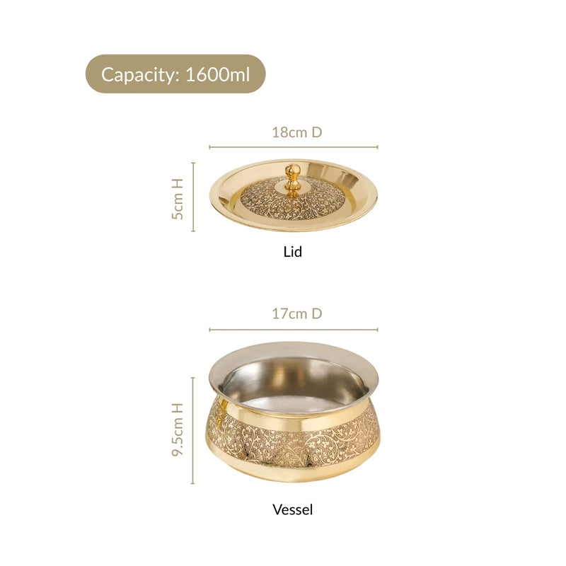 Embossed Brass Cooking Pot With Lid 1600ml