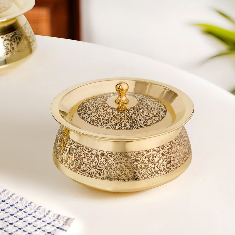 Embossed Brass Cooking Pot With Lid 1600ml