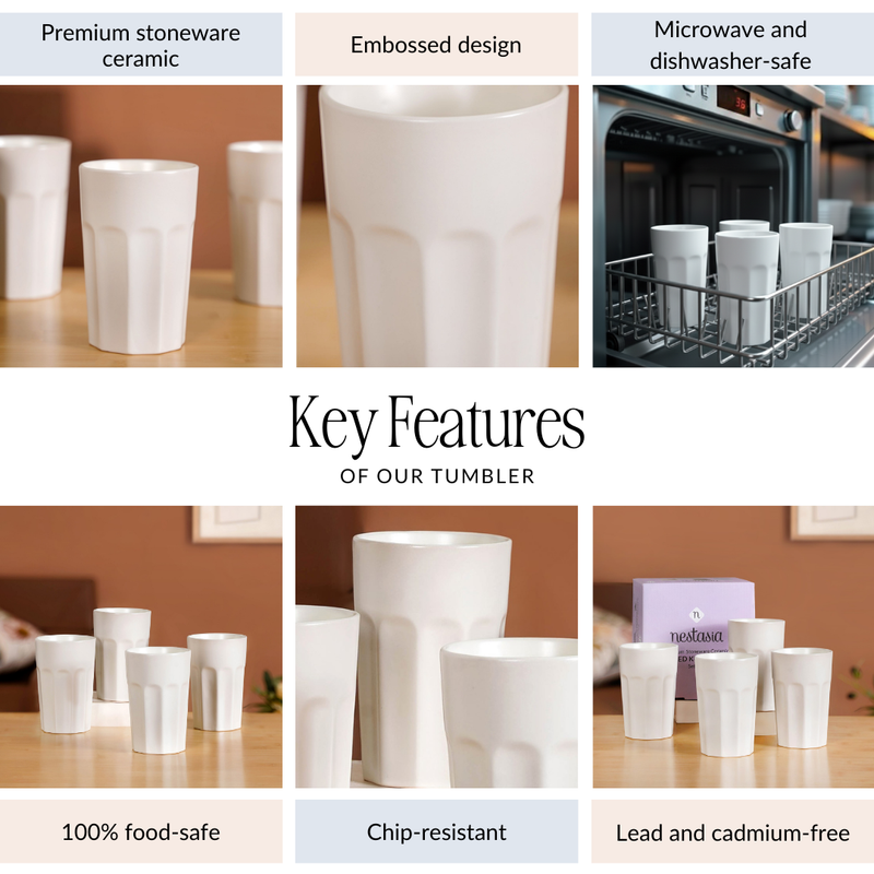 Embossed Cannoli Cream Ceramic Tumbler Set Of 4 380ml