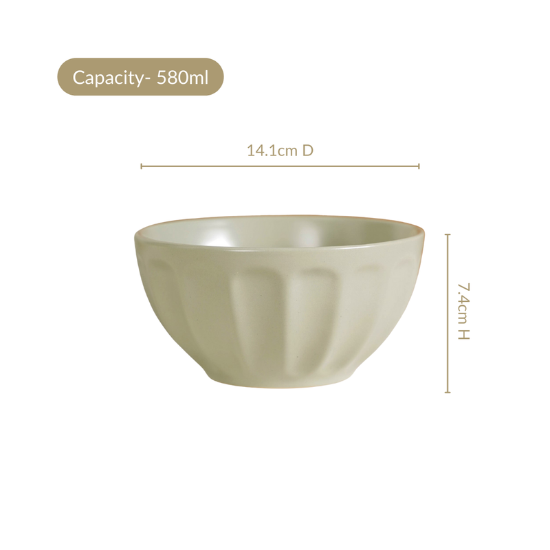 Embossed Ceramic Sage Green Bowl Set Of 4 580ml