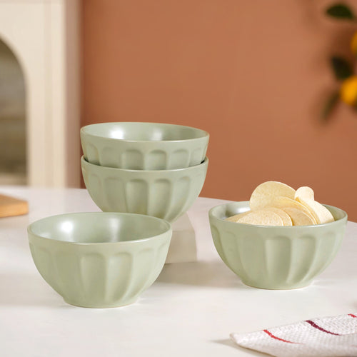 Embossed Ceramic Sage Green Bowl Set Of 4 580ml