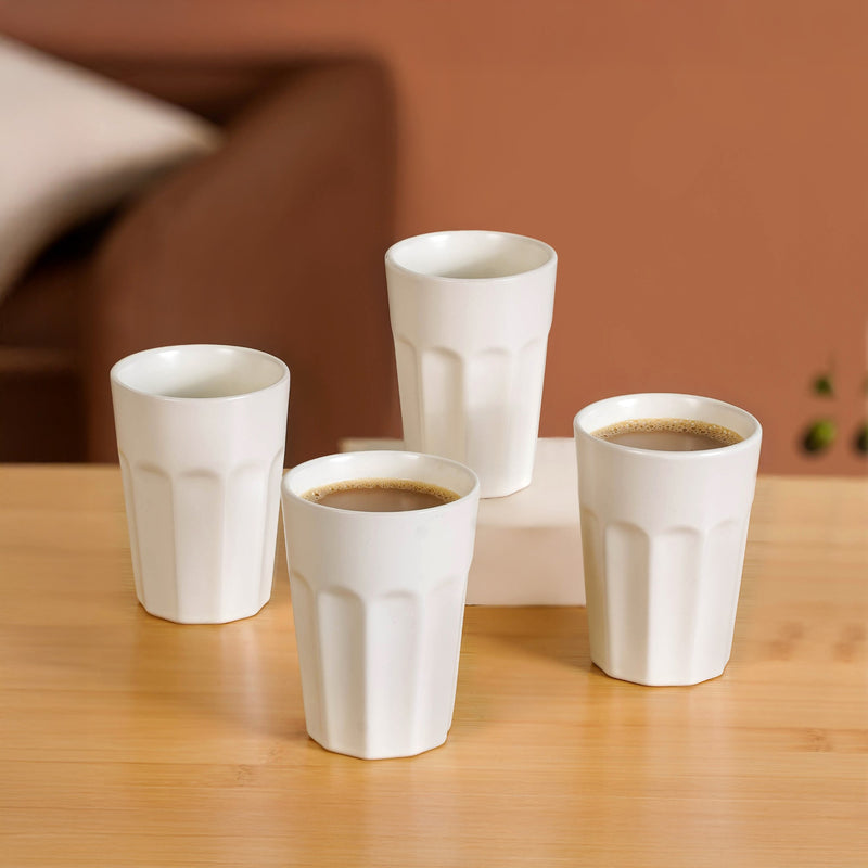 Embossed Ceramic Tea Cup Set Of 4 White 200ml