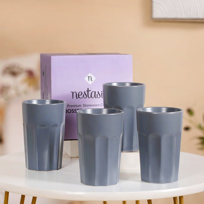 Embossed Cool Grey Ceramic Tumbler Set Of 4 380ml