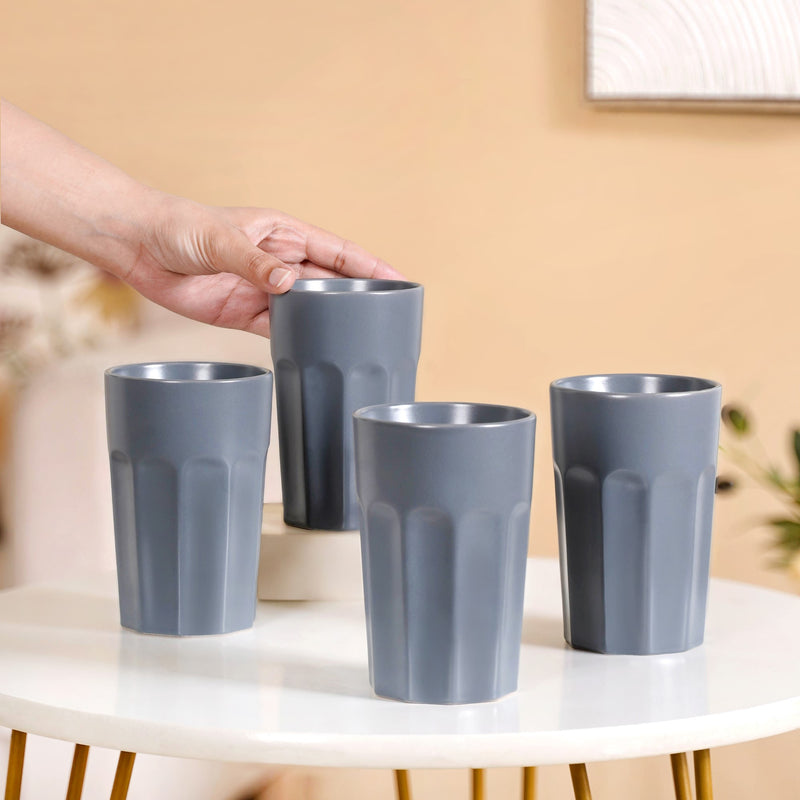 Embossed Cool Grey Ceramic Tumbler Set Of 4 380ml