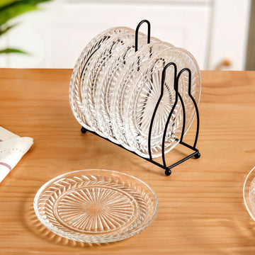 Embossed Dessert Plate Set Of 6 With Stand 14cm