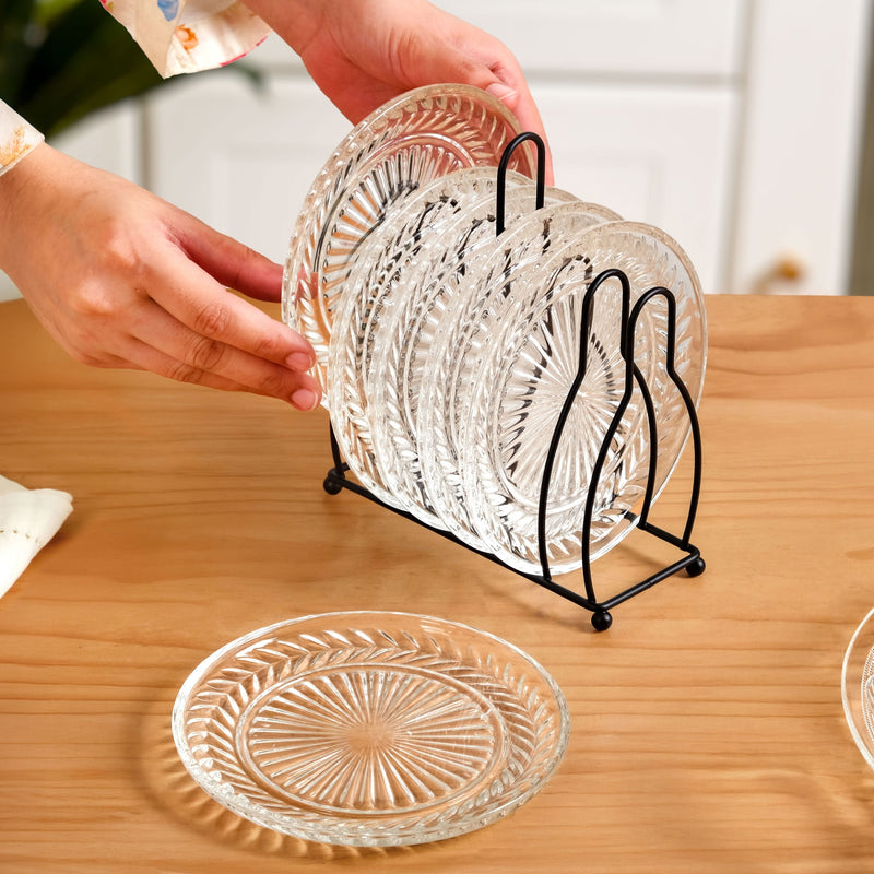 Embossed Dessert Plate Set Of 6 With Stand 14cm