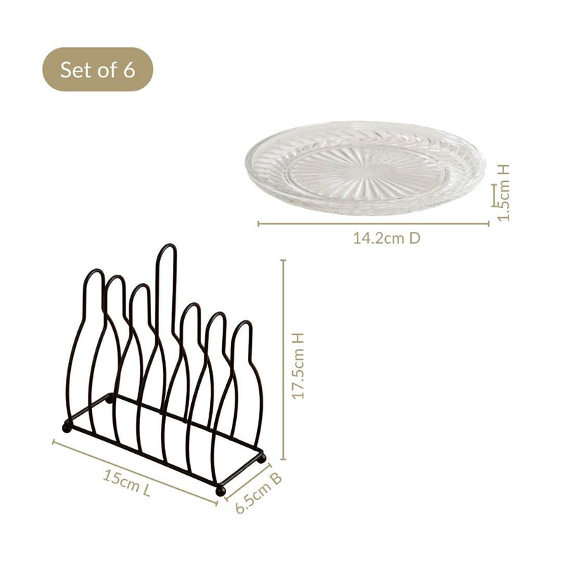 Embossed Dessert Plate Set Of 6 With Stand 14cm