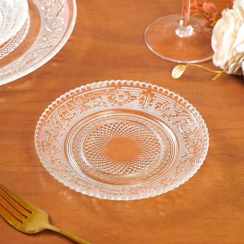 Embossed Glass Dessert Plate Set Of 6 Small 15cm