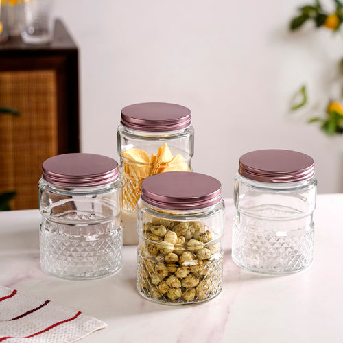 Embossed Glass Jar With Airtight Lid Set Of 4 750ml