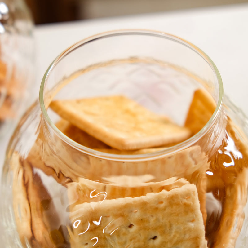 Embossed Glass Jar With Bamboo Lid Set Of 2 1200ml