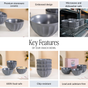 Embossed Grey Ceramic Bowl Set Of 4 580ml