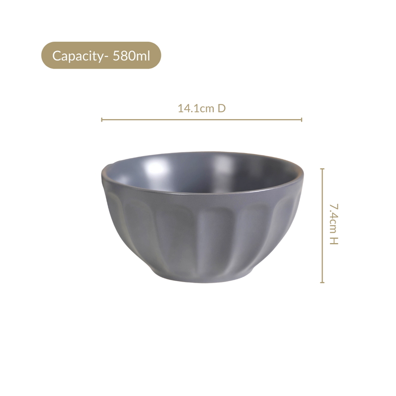 Embossed Grey Ceramic Bowl Set Of 4 580ml
