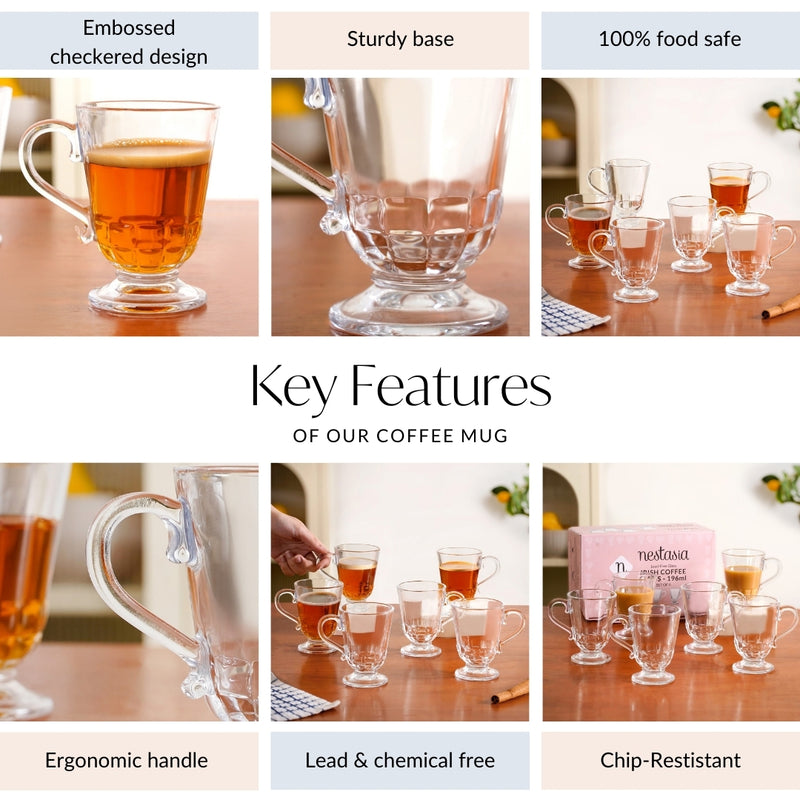 Embossed Irish Coffee Glass Set Of 6 196ml