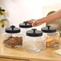 Embossed Jar With Flower Knob Set Of 4 Matte Black 1300ml