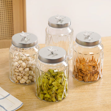 Embossed Jar With Butterfly Accent Knob Set Of 4 1000ml