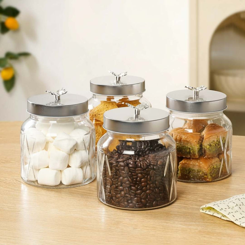 Embossed Jar With Butterfly Lid Set Of 4 700ml