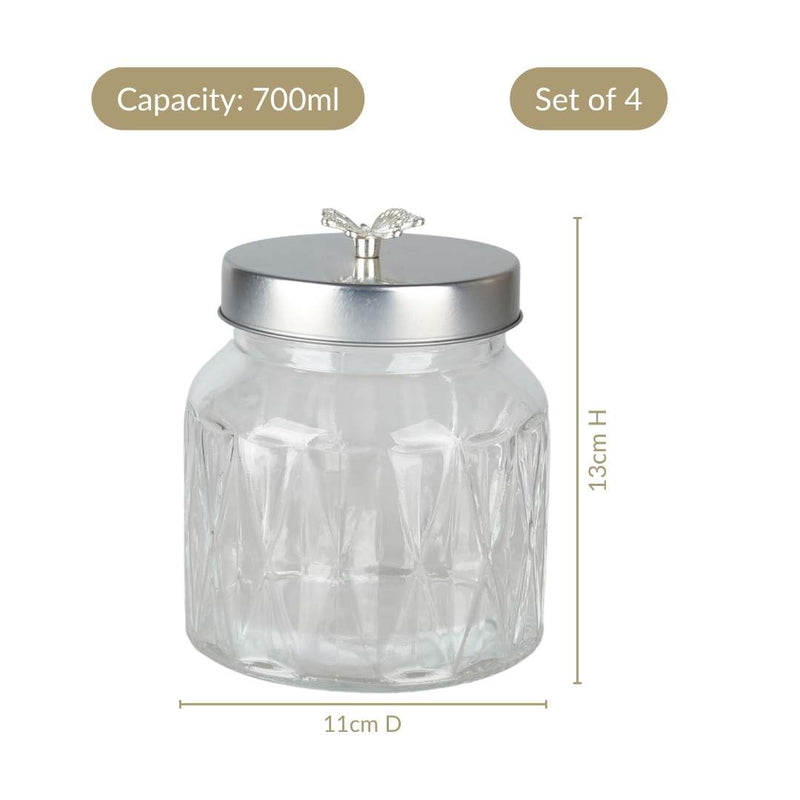 Embossed Jar With Butterfly Lid Set Of 4 700ml