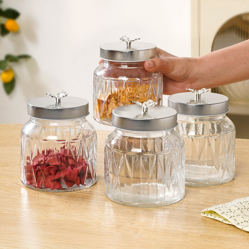 Embossed Jar With Butterfly Lid Set Of 4 700ml