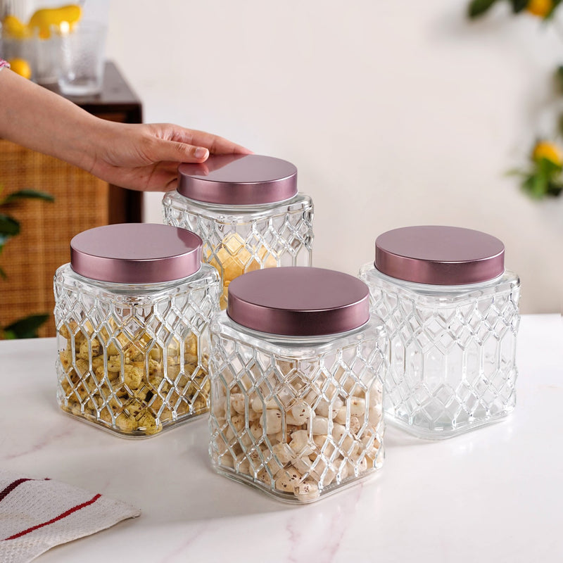Embossed Kitchen Storage Container With Lids Set Of 4 1300ml