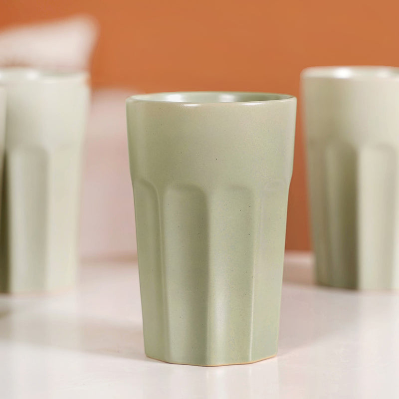 Embossed Sage Green Ceramic Tumbler Set Of 4 380ml