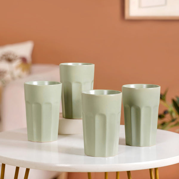 Embossed Sage Green Ceramic Tumbler Set Of 4 380ml