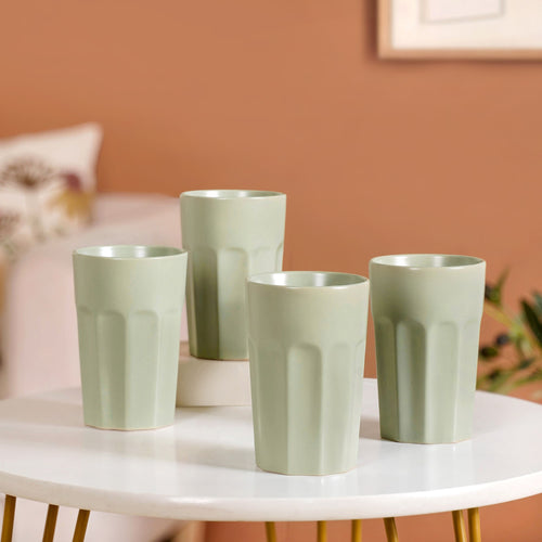 Embossed Sage Green Ceramic Tumbler Set Of 4 380ml