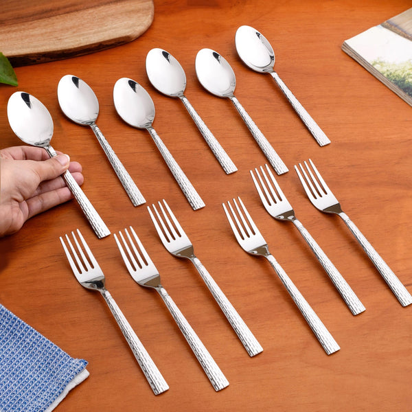 Embossed Stainless Steel Spoon And Fork Set Of 12