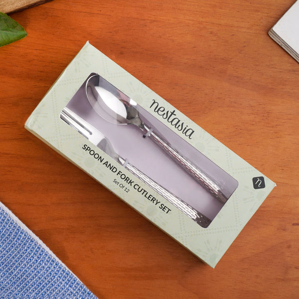Embossed Stainless Steel Spoon And Fork Set Of 12