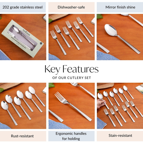 Embossed Stainless Steel Spoon And Fork Set Of 12