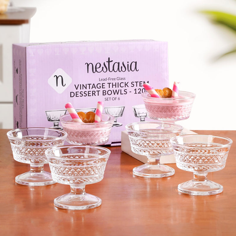Embossed Thick Stem Dessert Bowls Set Of 6 120ml