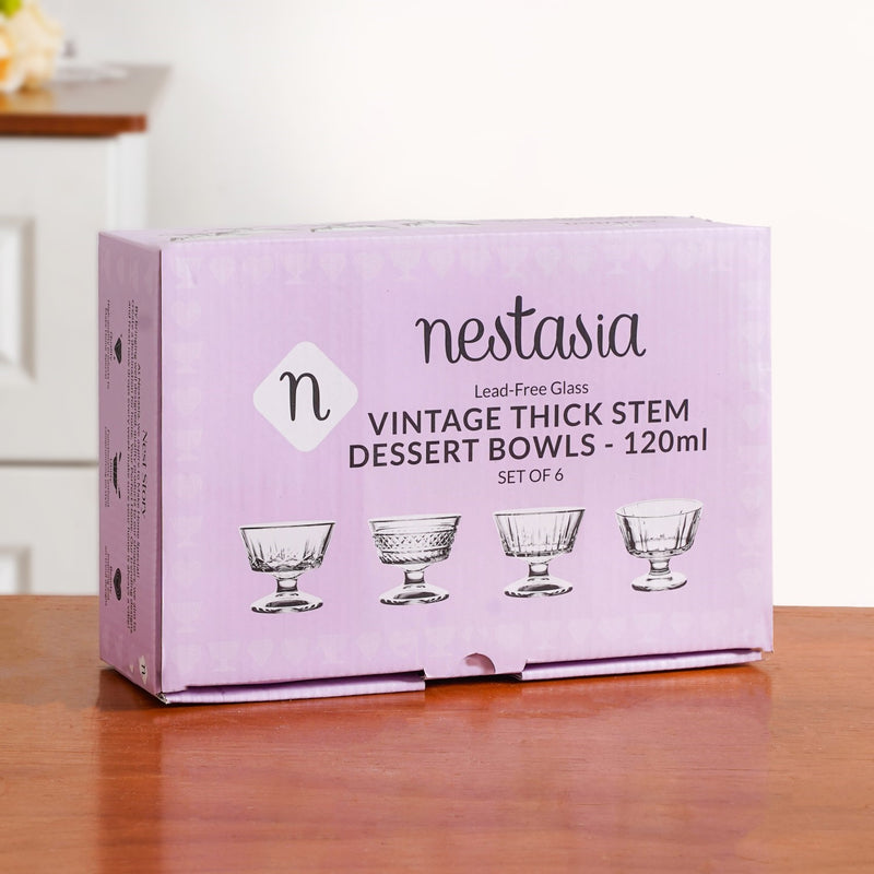 Embossed Thick Stem Dessert Bowls Set Of 6 120ml