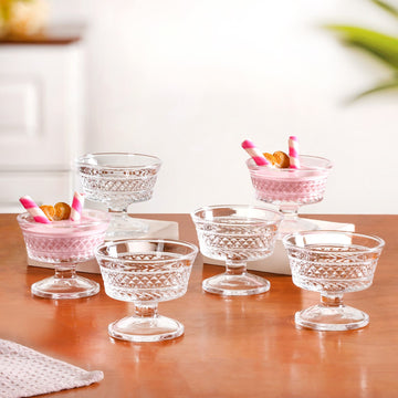 Embossed Thick Stem Dessert Bowls Set Of 6 120ml