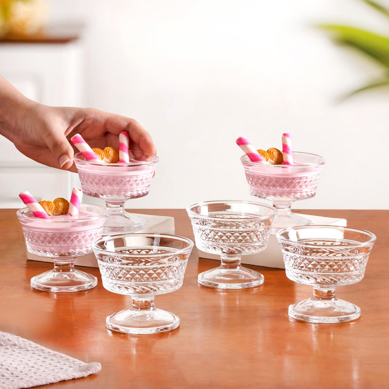 Embossed Thick Stem Dessert Bowls Set Of 6 120ml