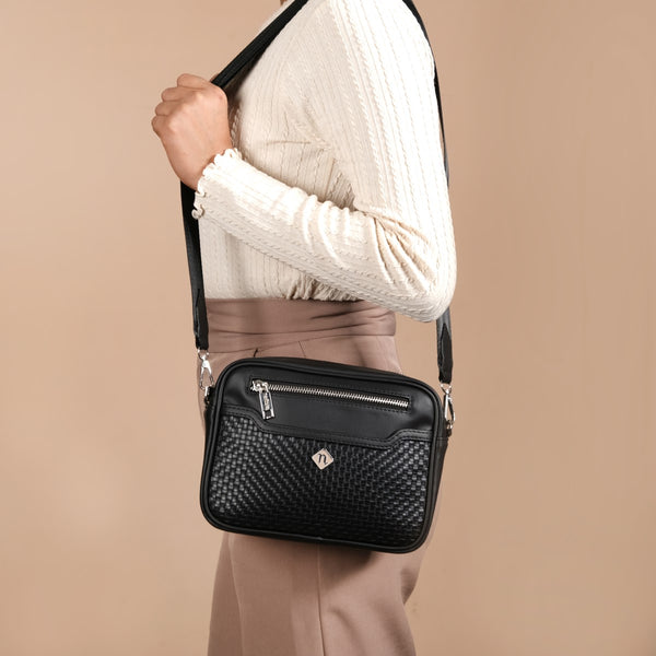 Embossed Luxe Crossbody Belt Bag Black